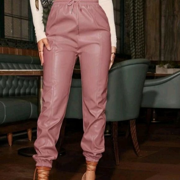 Pink Faux Leather PU jogger pants - Picture 6 of 9
